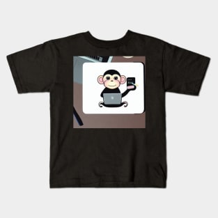 Cute monkey working on laptop - Funky Designs, Laptop designs Kids T-Shirt